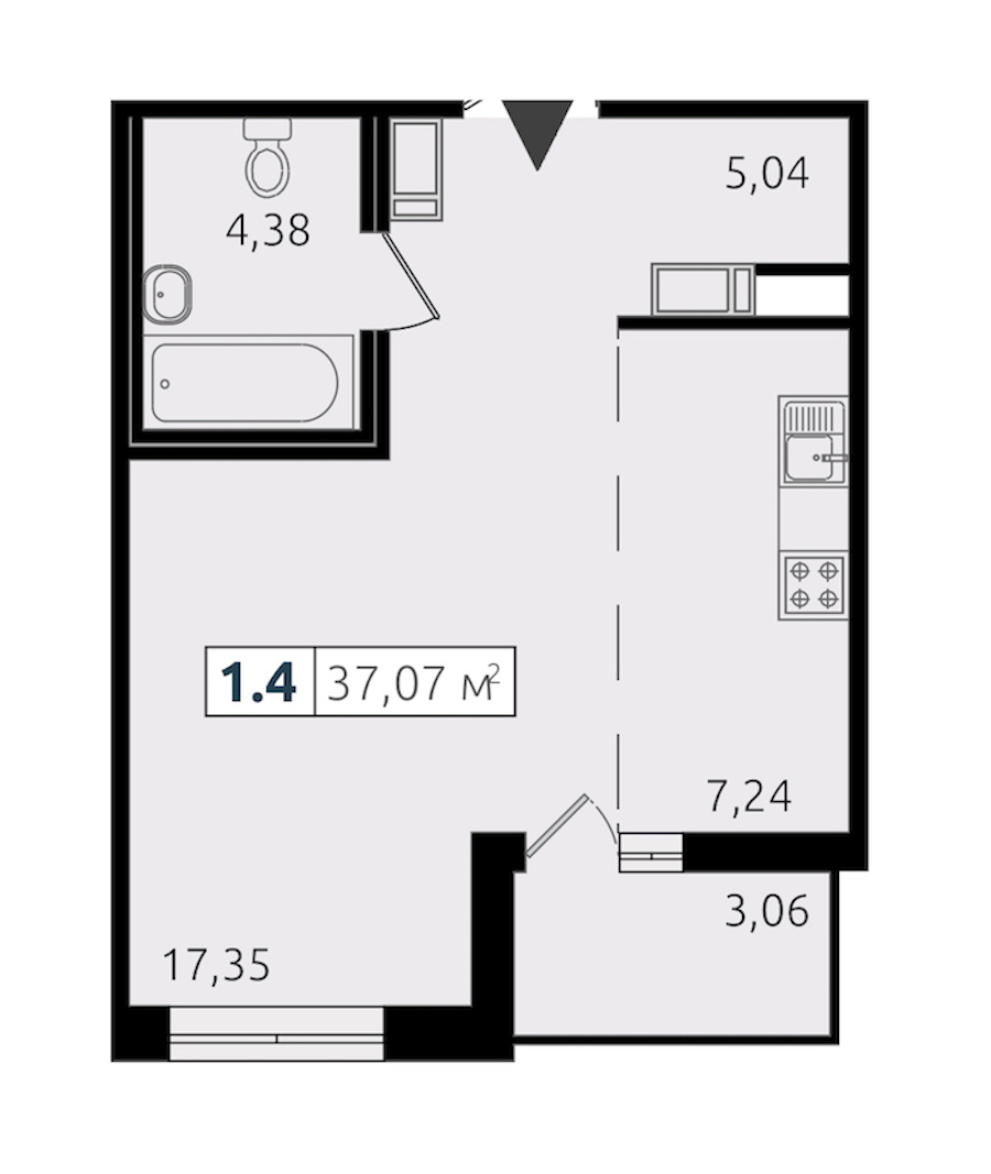Квартира студия 34.2 м², 10/13 эт., ЖК «Чёрная речка»
